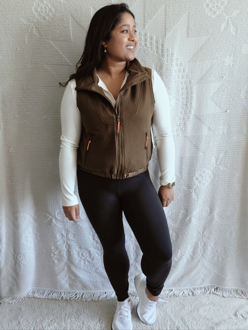 NWT Sage Collective Kalamata Olive Waffle Crop Vest | Size Large | High Neck Zip